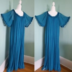 Blue Silk Bohemian Malandrino Maxi Kaftan Goddess